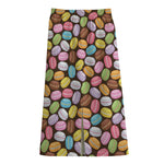 Colorful Macarons Pattern Print Cotton Front Slit Maxi Skirt
