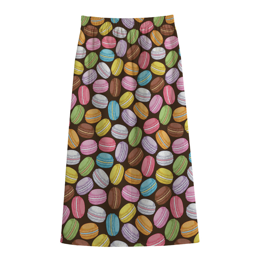Colorful Macarons Pattern Print Cotton Front Slit Maxi Skirt