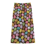 Colorful Macarons Pattern Print Cotton Front Slit Maxi Skirt