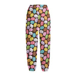 Colorful Macarons Pattern Print Fleece Lined Knit Pants
