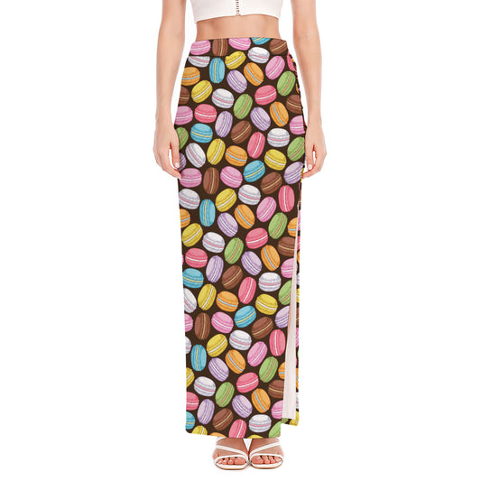 Colorful Macarons Pattern Print High Slit Maxi Skirt