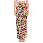 Colorful Macarons Pattern Print High Slit Maxi Skirt
