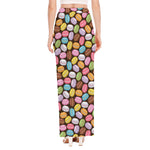 Colorful Macarons Pattern Print High Slit Maxi Skirt