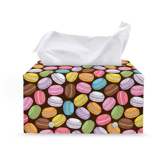 Colorful Macarons Pattern Print Leather Tissue Box Cover