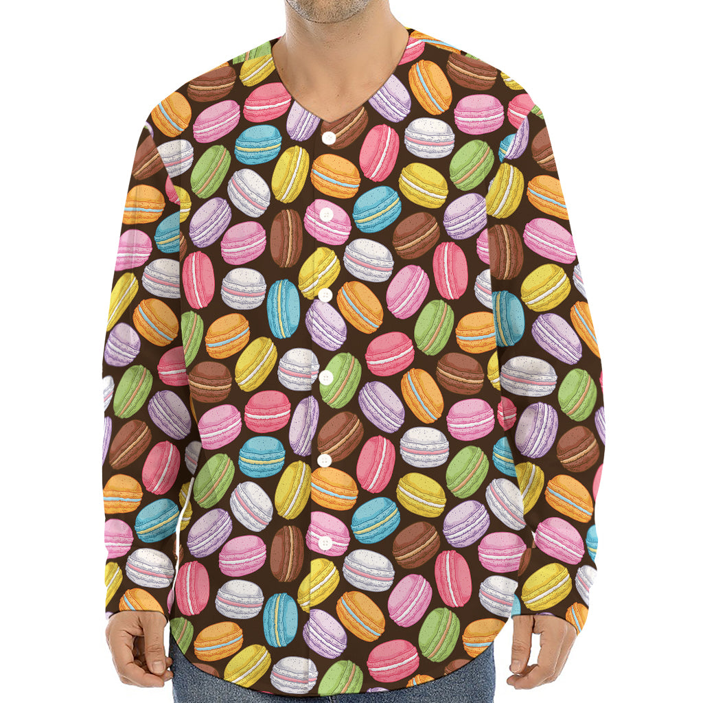 Colorful Macarons Pattern Print Long Sleeve Baseball Jersey