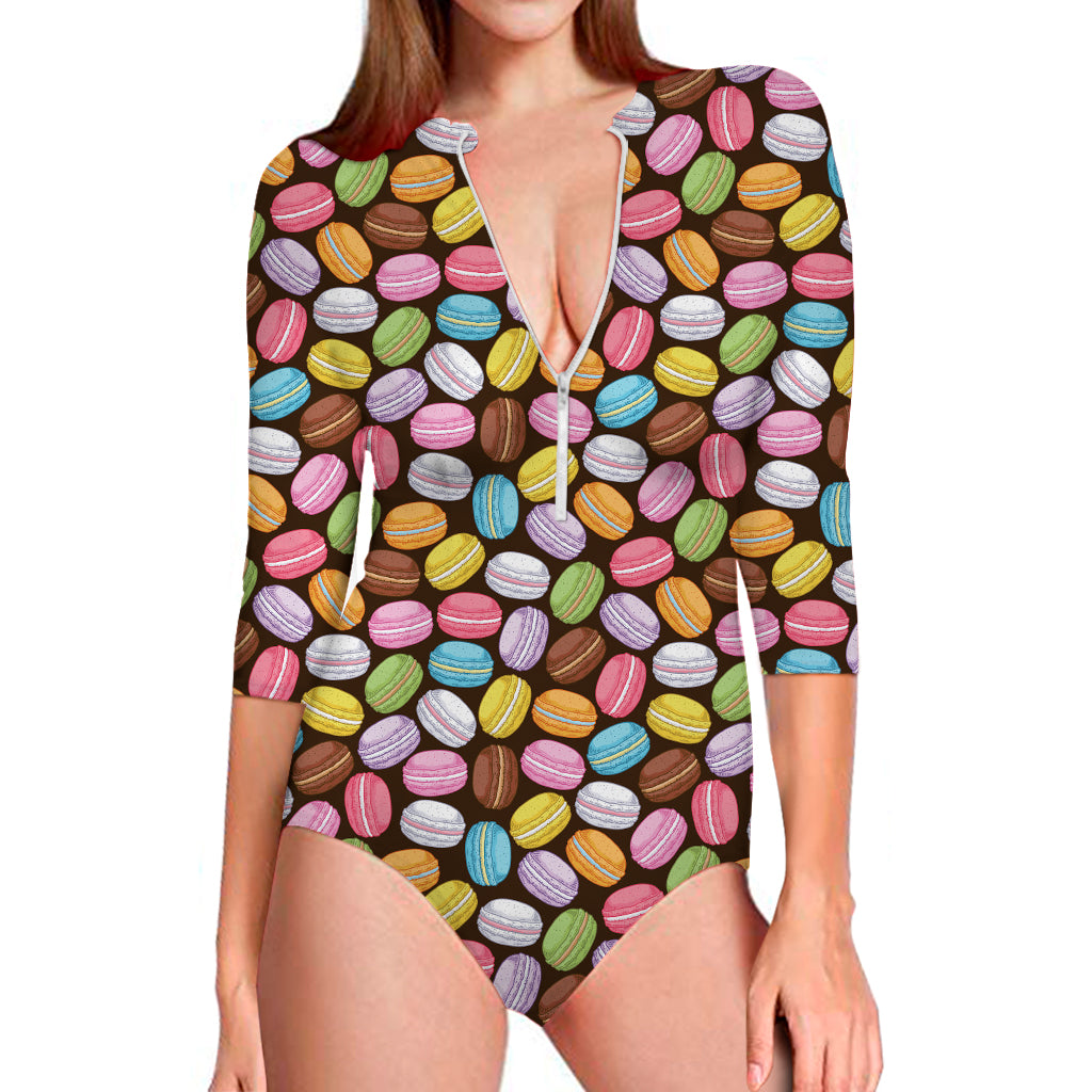 Colorful Macarons Pattern Print Long Sleeve Swimsuit