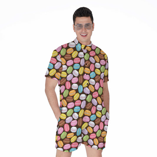 Colorful Macarons Pattern Print Men's Rompers