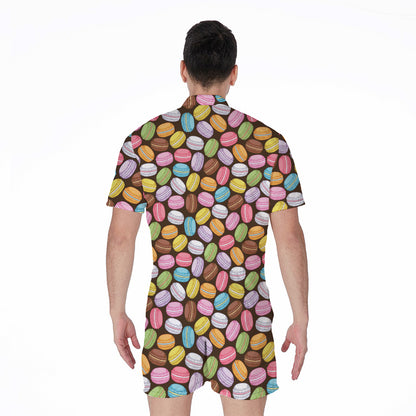 Colorful Macarons Pattern Print Men's Rompers