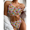 Colorful Macarons Pattern Print One Shoulder Bikini Top