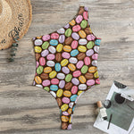 Colorful Macarons Pattern Print One Shoulder Bodysuit