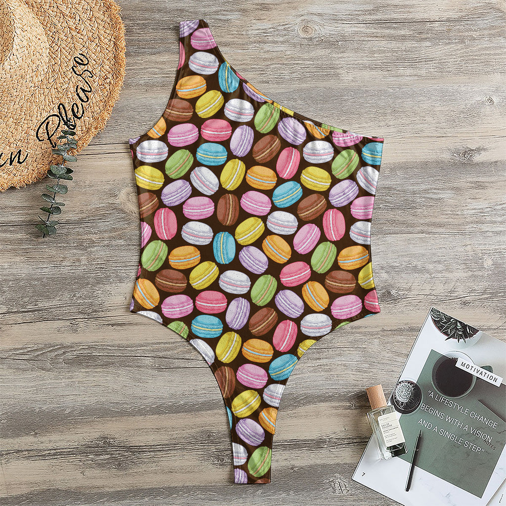 Colorful Macarons Pattern Print One Shoulder Bodysuit
