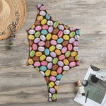 Colorful Macarons Pattern Print One Shoulder Bodysuit