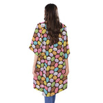 Colorful Macarons Pattern Print Open Front Beach Cover Up