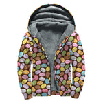 Colorful Macarons Pattern Print Sherpa Lined Zip Up Hoodie