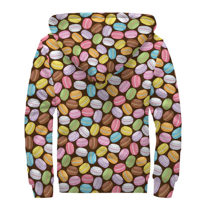 Colorful Macarons Pattern Print Sherpa Lined Zip Up Hoodie