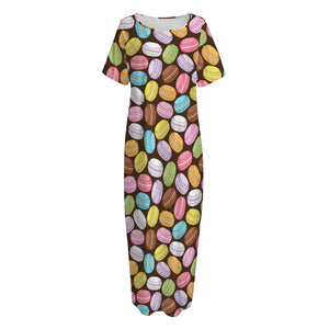 Colorful Macarons Pattern Print Short Sleeve Long Nightdress