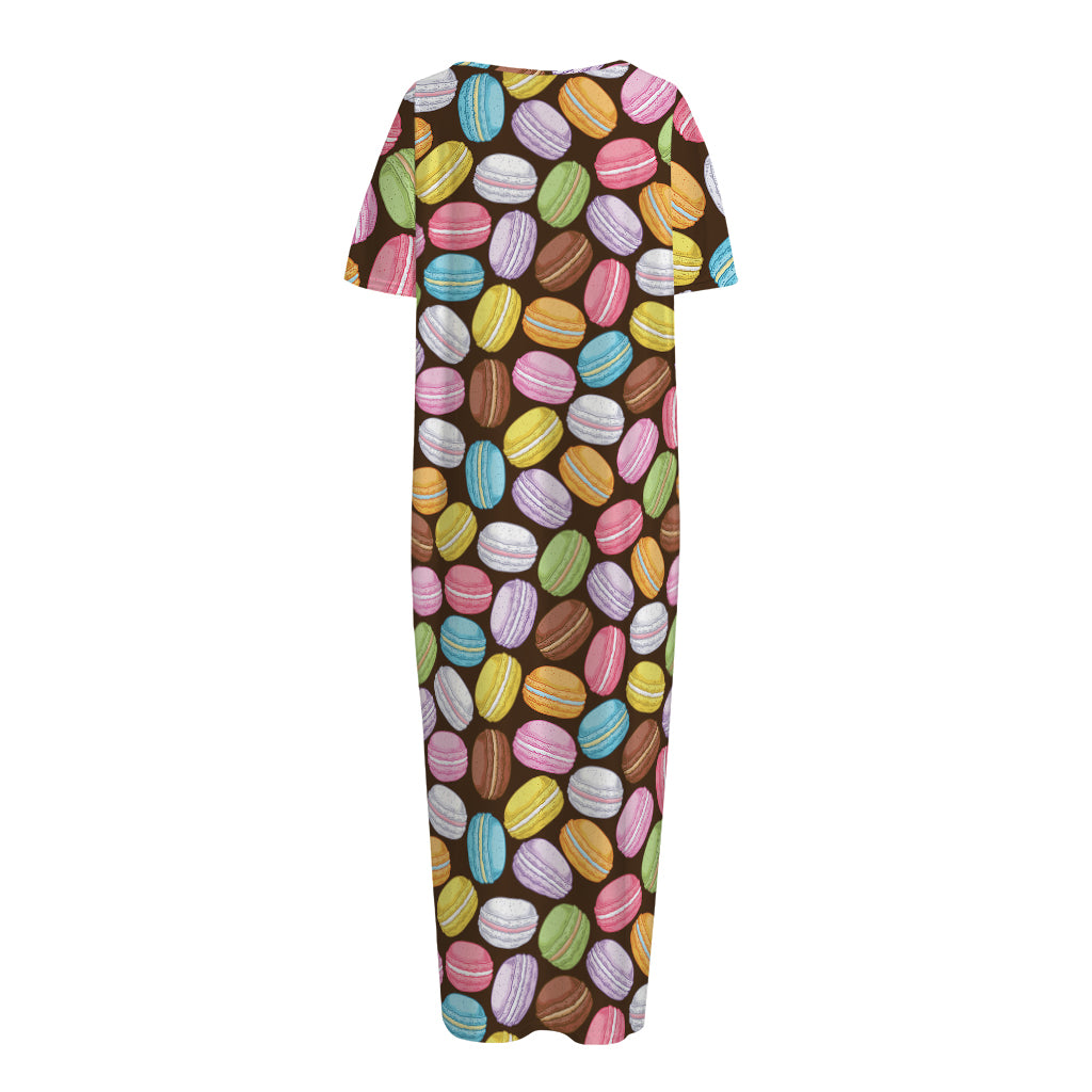 Colorful Macarons Pattern Print Short Sleeve Long Nightdress