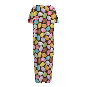 Colorful Macarons Pattern Print Short Sleeve Long Nightdress