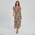 Colorful Macarons Pattern Print Short Sleeve Maxi Dress
