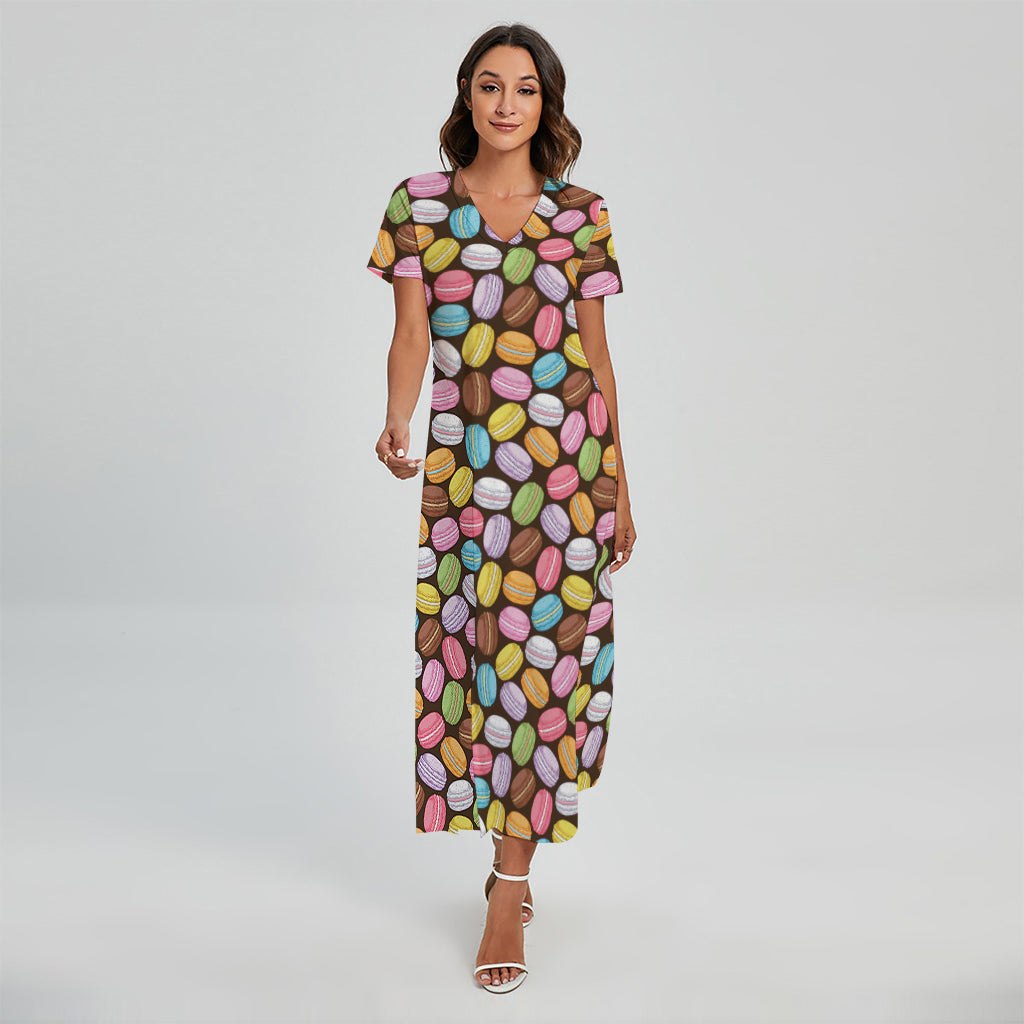 Colorful Macarons Pattern Print Short Sleeve Maxi Dress