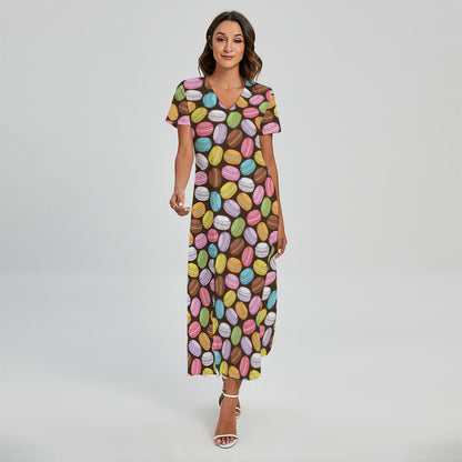 Colorful Macarons Pattern Print Short Sleeve Maxi Dress