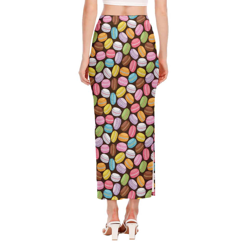 Colorful Macarons Pattern Print Side Slit Maxi Skirt