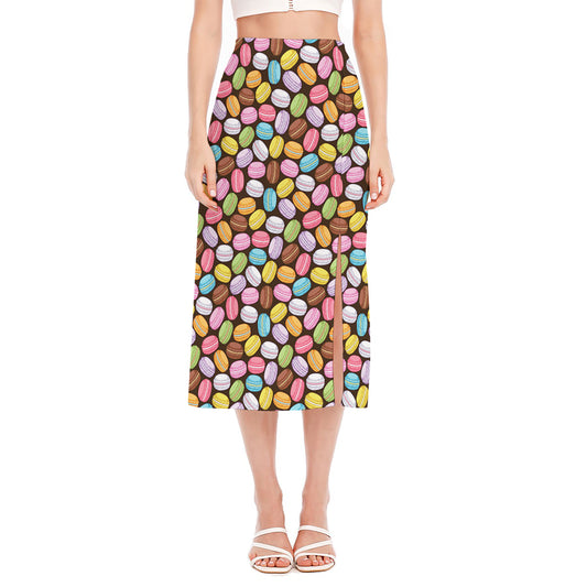 Colorful Macarons Pattern Print Side Slit Midi Skirt