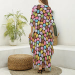 Colorful Macarons Pattern Print Silk V-Neck Kaftan Dress