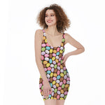 Colorful Macarons Pattern Print Sleeveless Bodycon Dress