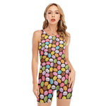 Colorful Macarons Pattern Print Sleeveless One Piece Swimsuit