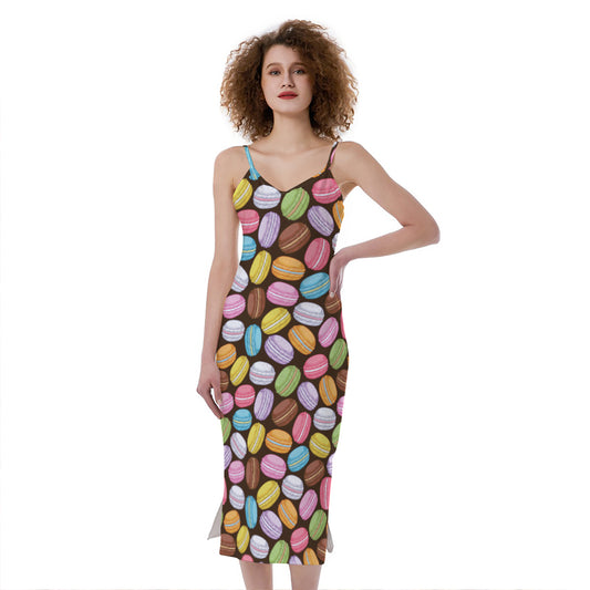 Colorful Macarons Pattern Print Slim Fit Midi Cami Dress