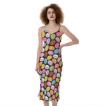 Colorful Macarons Pattern Print Slim Fit Midi Cami Dress