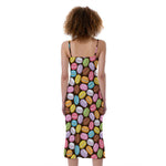 Colorful Macarons Pattern Print Slim Fit Midi Cami Dress