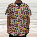 Colorful Macarons Pattern Print Textured Short Sleeve Shirt