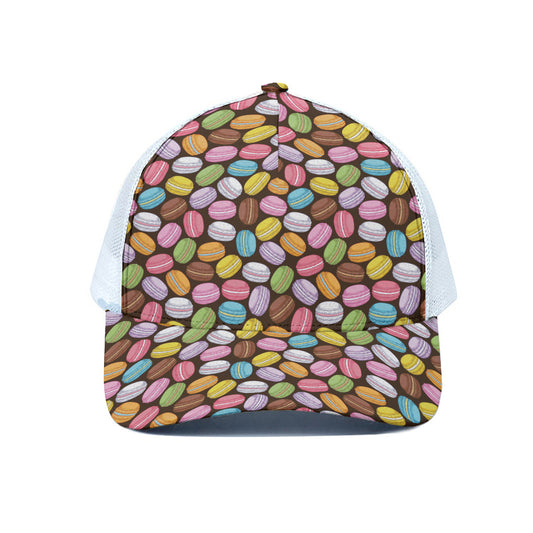 Colorful Macarons Pattern Print White Mesh Trucker Cap