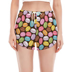 Colorful Macarons Pattern Print Women's Split Running Shorts