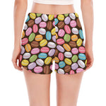 Colorful Macarons Pattern Print Women's Split Running Shorts
