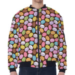 Colorful Macarons Pattern Print Zip Sleeve Bomber Jacket