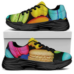 Colorful Macarons Print Black Chunky Shoes