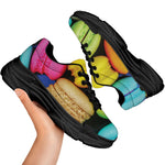 Colorful Macarons Print Black Chunky Shoes
