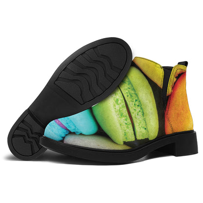 Colorful Macarons Print Flat Ankle Boots