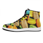 Colorful Macarons Print High Top Leather Sneakers