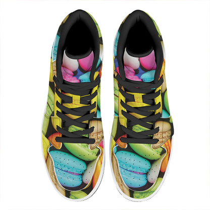 Colorful Macarons Print High Top Leather Sneakers