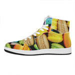 Colorful Macarons Print High Top Leather Sneakers