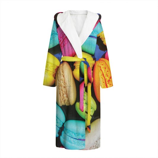 Colorful Macarons Print Hooded Bathrobe