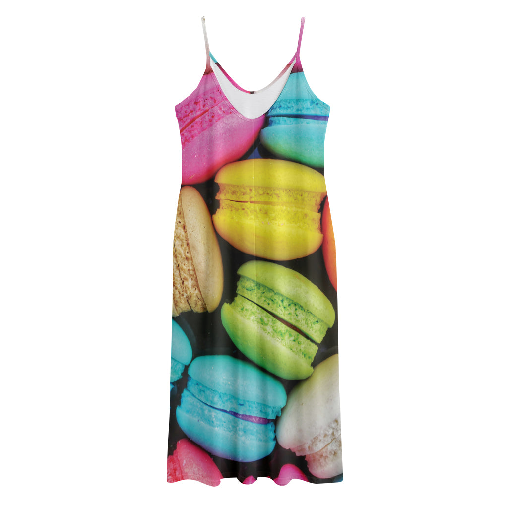 Colorful Macarons Print Jersey Midi Cami Dress