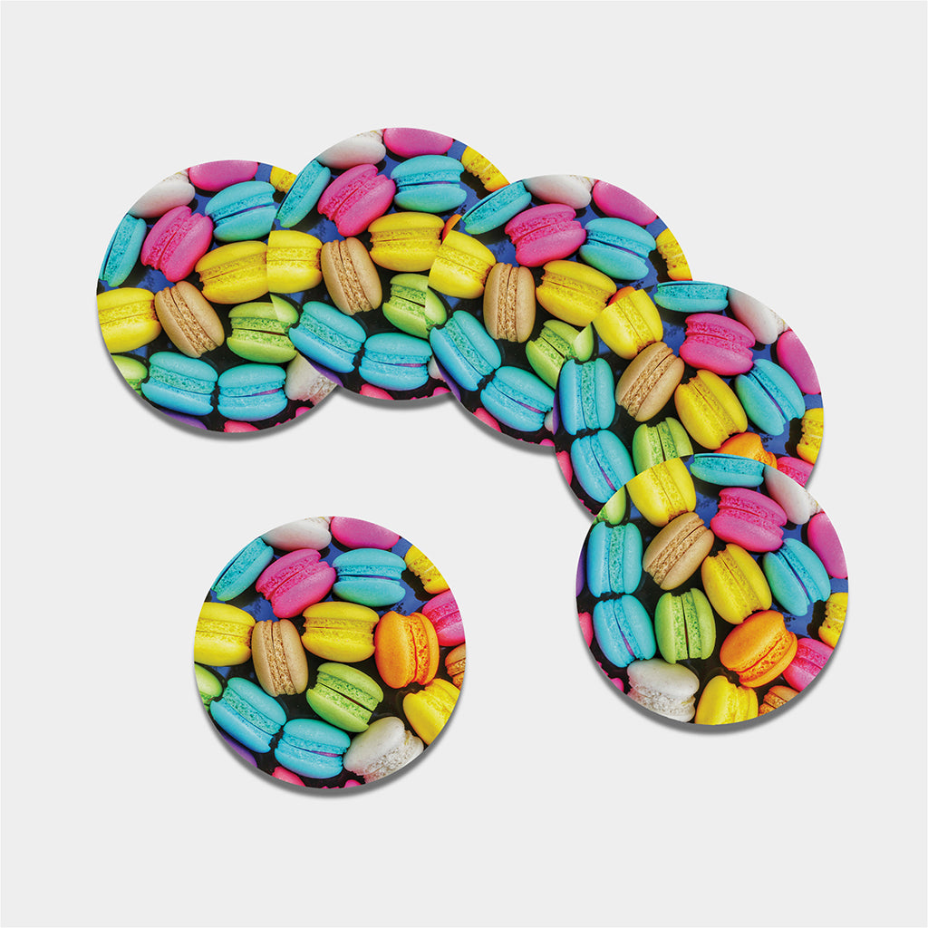 Colorful Macarons Print Leather Coaster Set