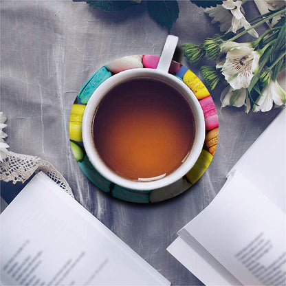Colorful Macarons Print Leather Coaster Set