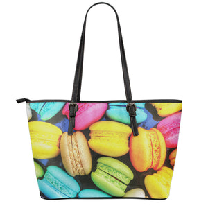 Colorful Macarons Print Leather Tote Bag