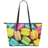 Colorful Macarons Print Leather Tote Bag